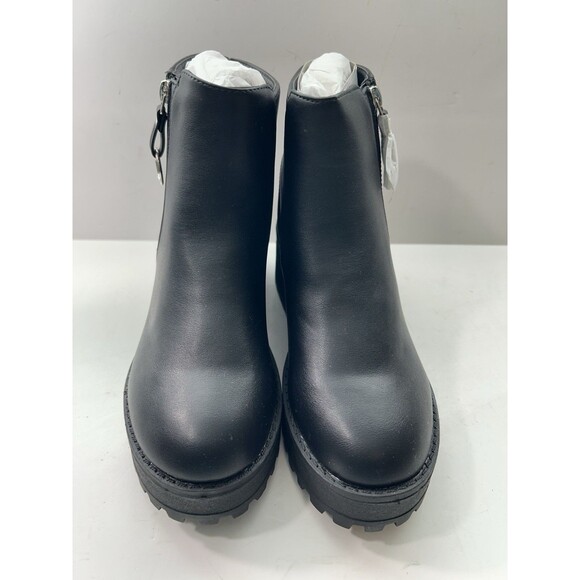 Qupid Women Side Zip Lug Black Platform Chunky Ankle Boot Size 6 - Picture 3 of 11